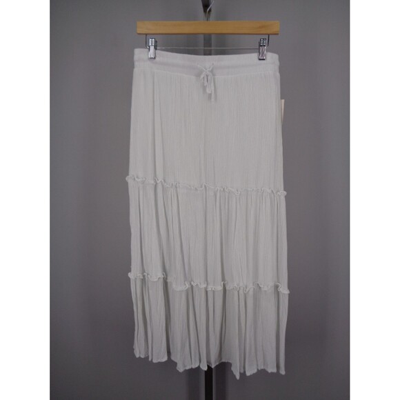 Passport White Crinkle Gauze Tiered Maxi Skirt Size XL Boho Peasant New - Picture 1 of 7